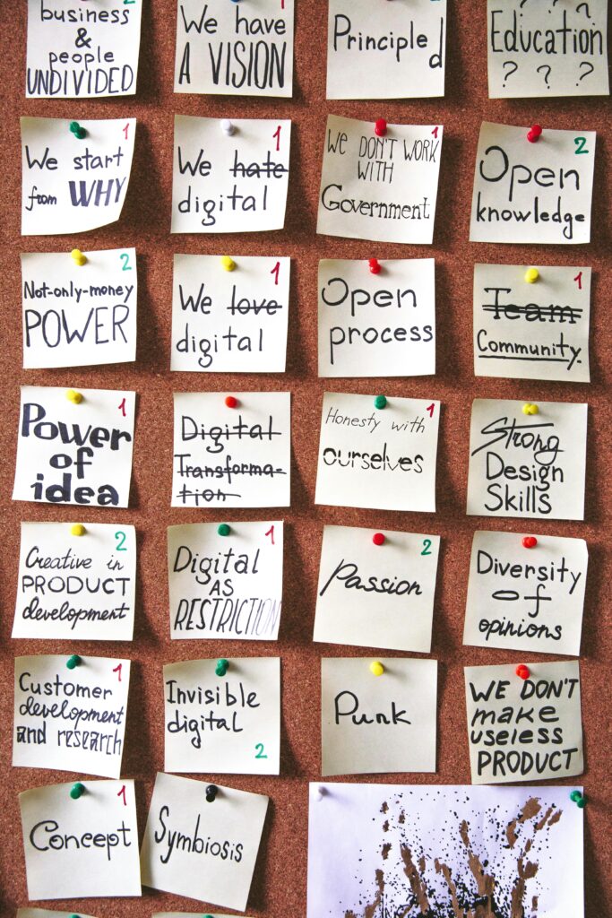 pexels-photo-3782134-3782134 Corkboard with inspiring notes and goals pinned, emphasizing creativity and innovation.